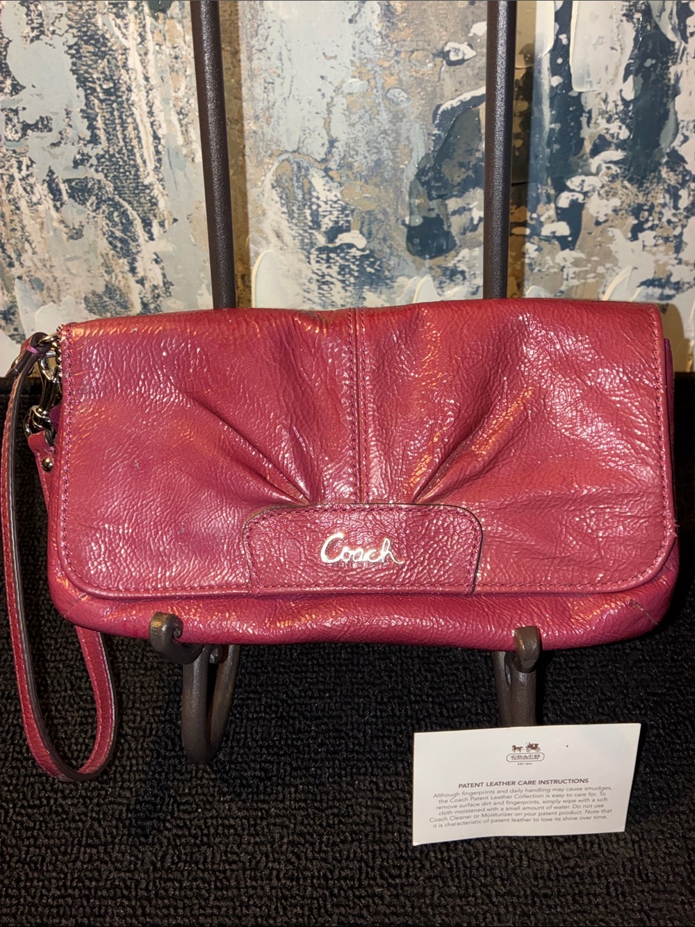 Vintage Genuine Coach Magenta Leather Wristlet Clutch w/ Mini hangtag